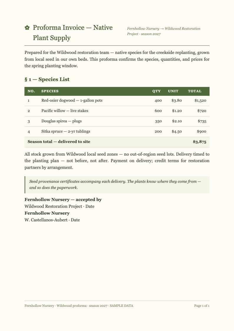 Botanical nature proforma invoice